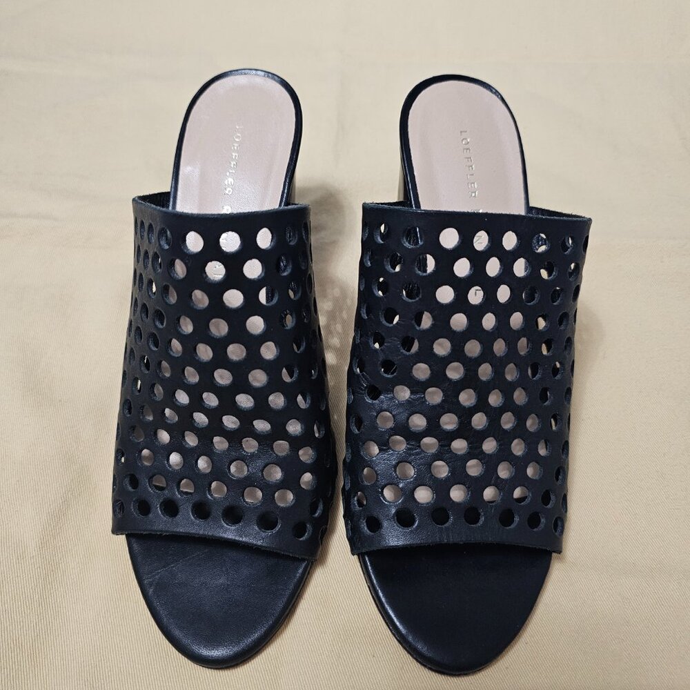 Loeffler Randall Black Perforated Leather Slip On , Open Toe Heels - Size 6 - Picture 2 of 9